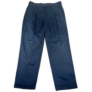 Grant Thomas Men's 38x32 Navy Blue Pleated Cuffed 100% Cotton Dress Pants Slacks